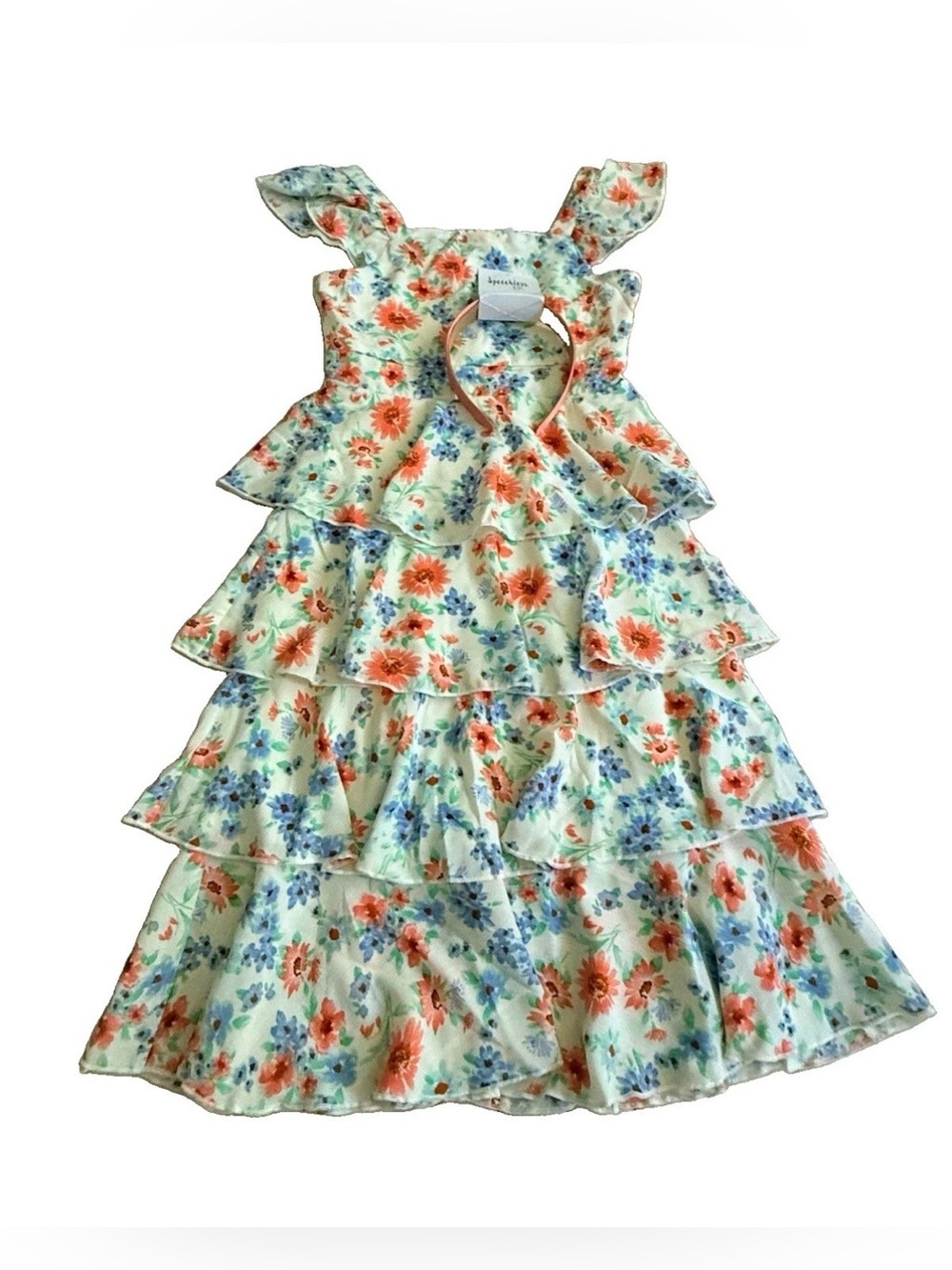 Speechless Girls Size 7 Floral Tiered Ruffle Maxi Dress Headband NWT